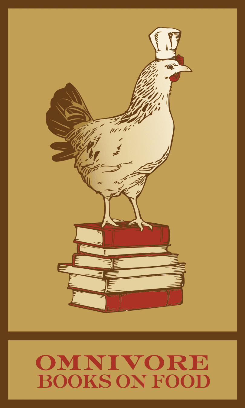 An illustrated chicken wearing a chef's hat stands on a stack of books. Below, the text reads 