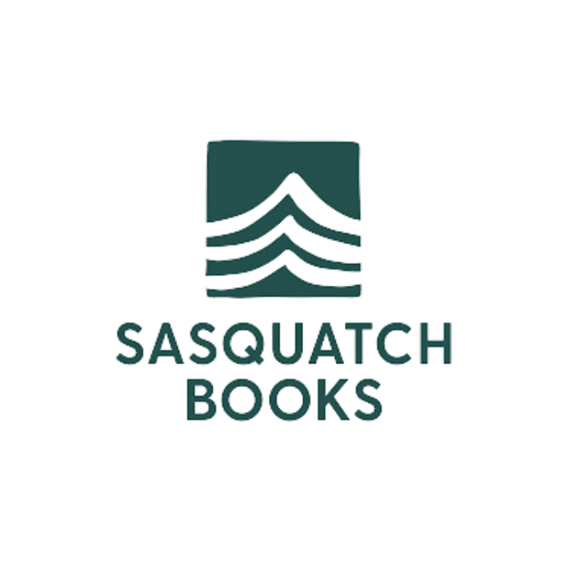 Sasquatch Books logo featuring stylized white mountain lines in a green square above the company name in bold uppercase letters.