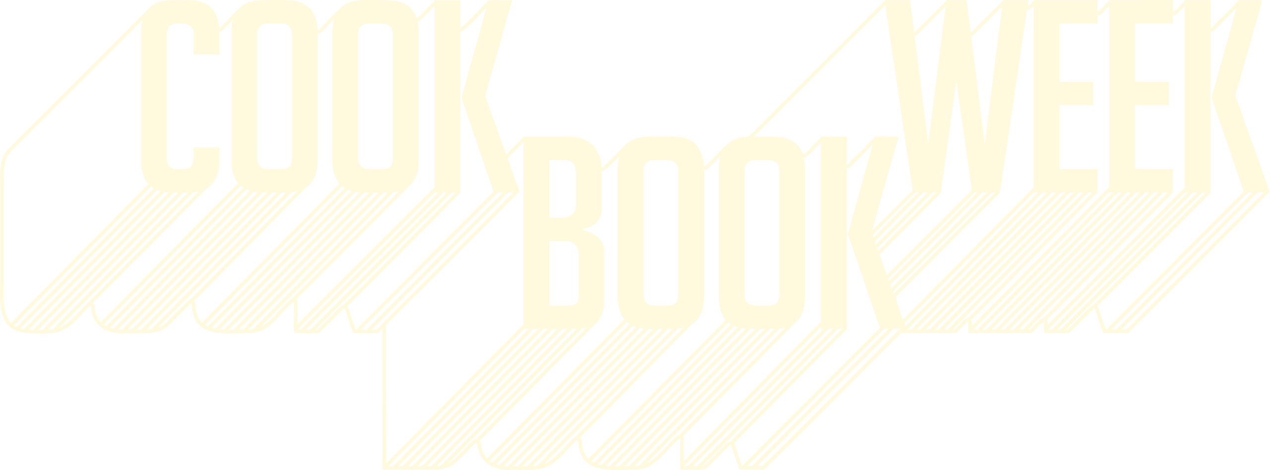 Text graphic with large, bold letters reads "COOK BOOK WEEK" in a light yellow, diagonal shadowed font on a light grey background.