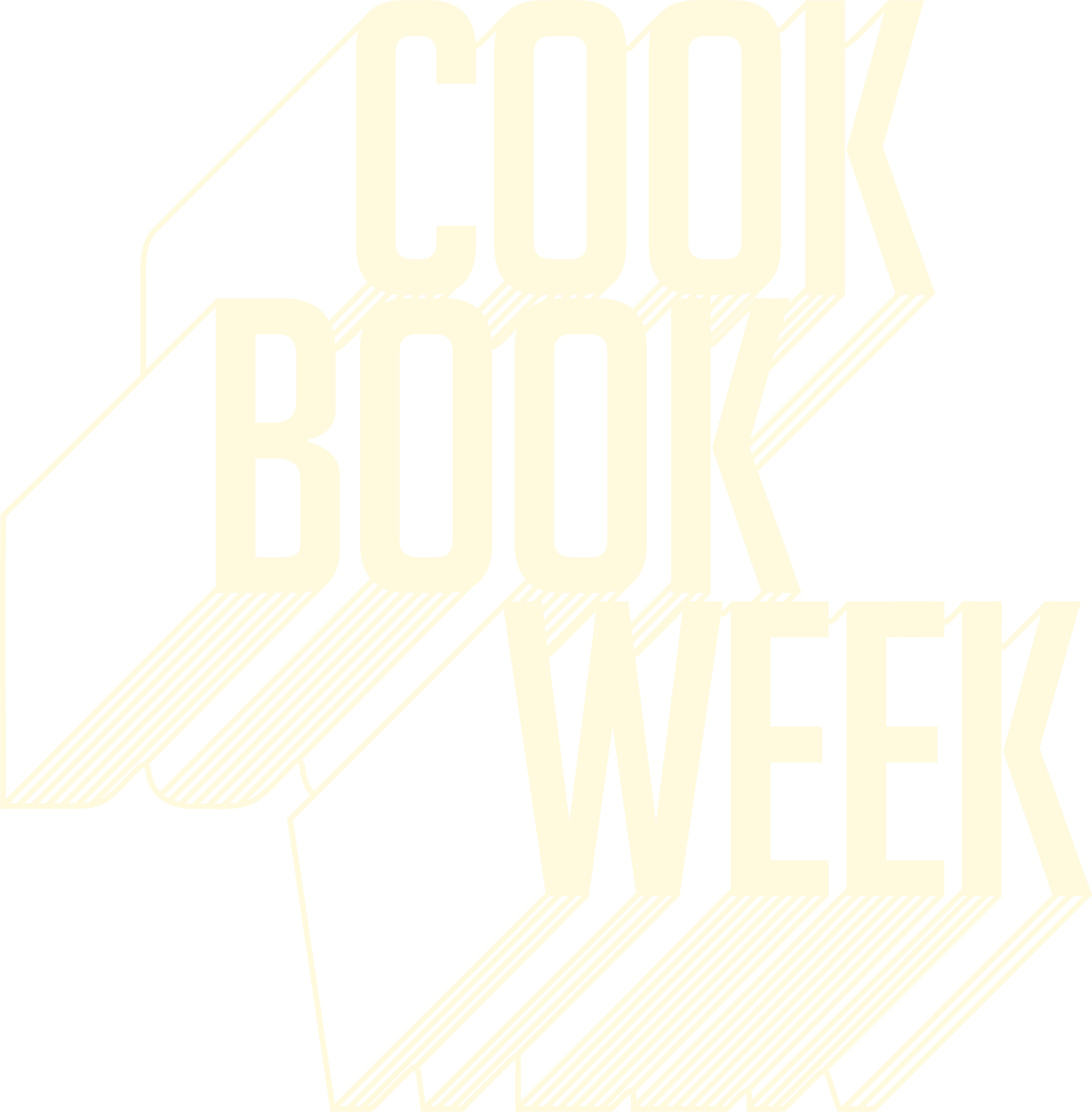Large, bold, yellow text reads "COOK BOOK WEEK" on a light background with diagonal lines running through the letters.
